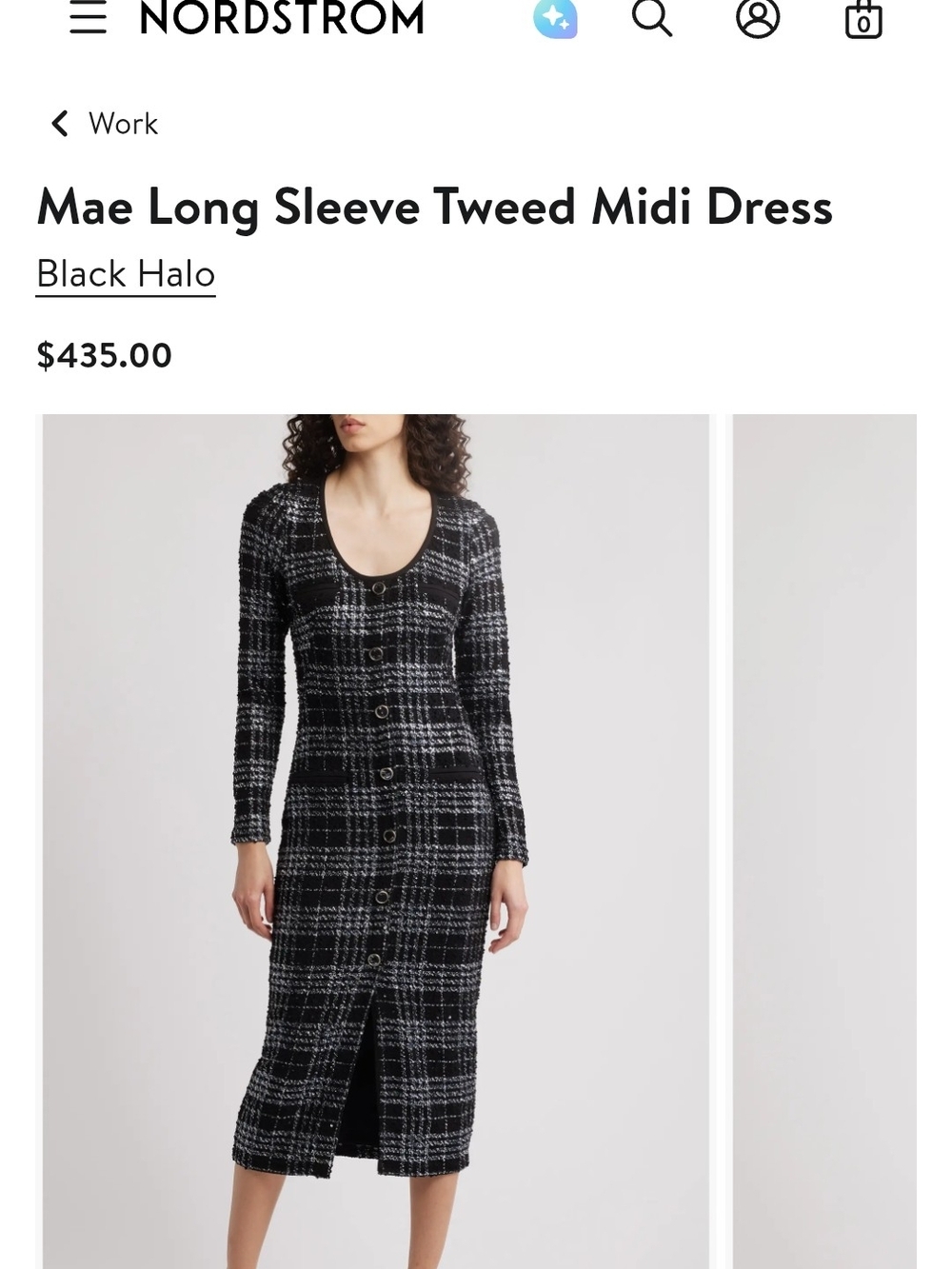 Black Halo 'Mae' Black and White Tweed Long Sleeve Dress NWT Size 10 - Picture 6 of 6